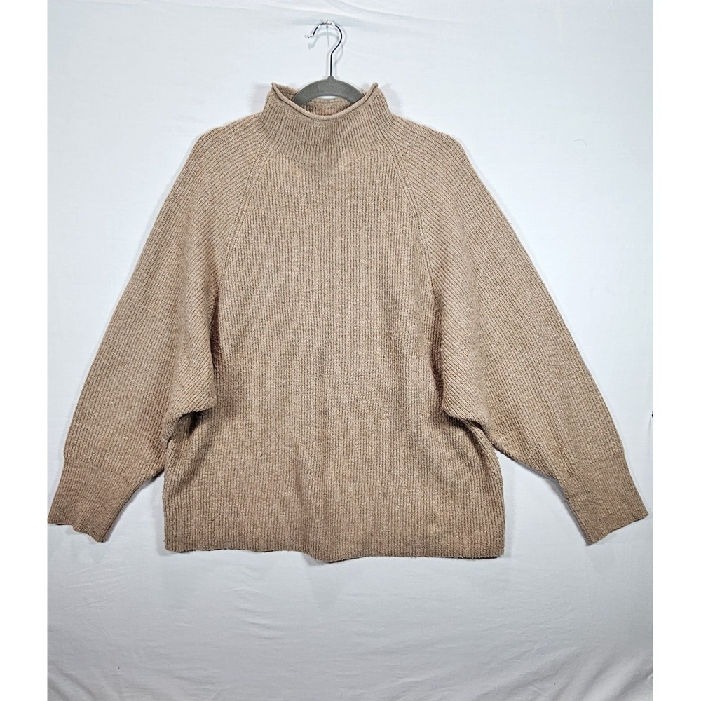 Express Women's L Tan Mock Neck Knit Sweater Cozy Raglan Sleeve Pullover